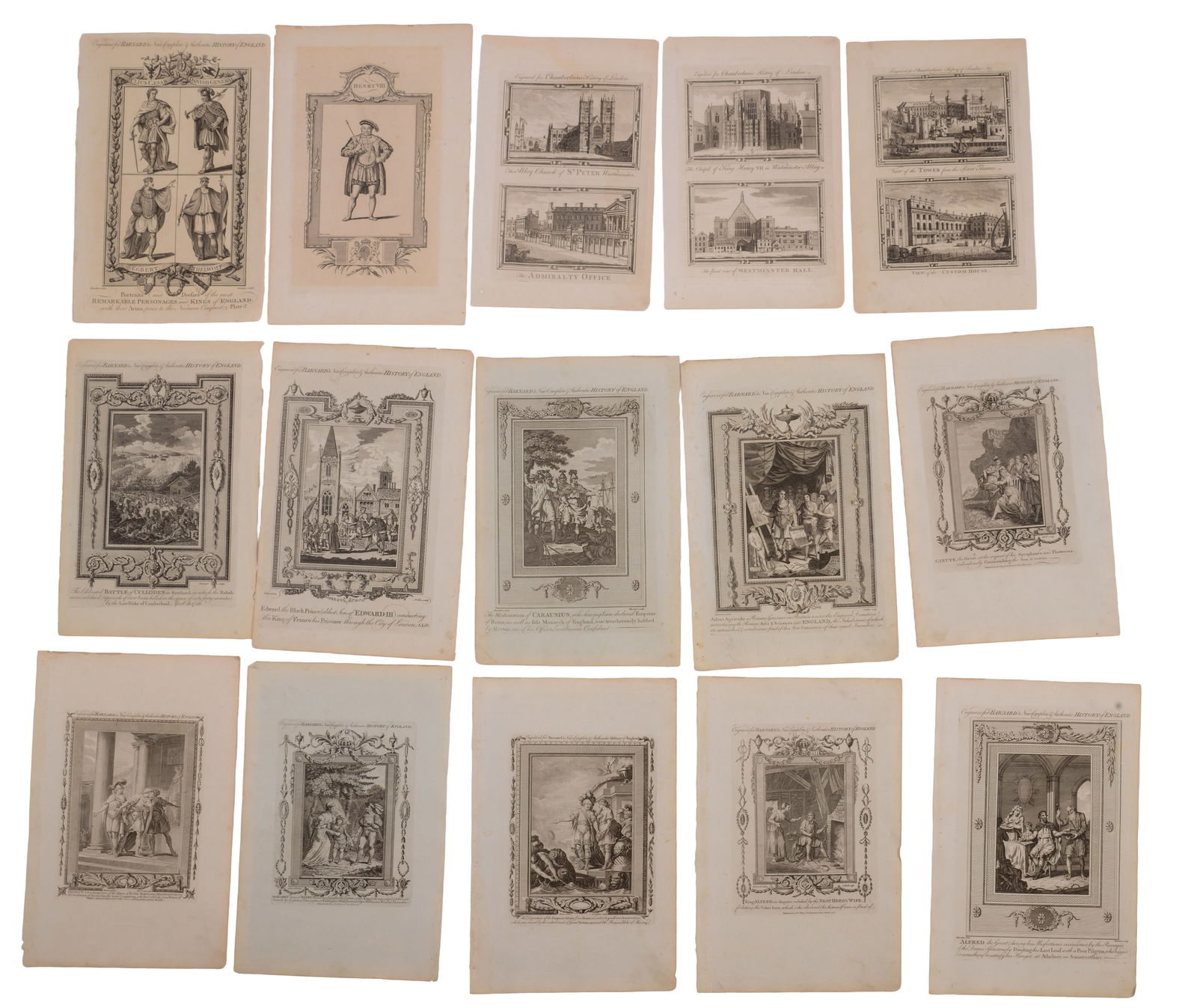 FOURTEEN SHEETS FROM BARNARD'S HISTORY OF ENGLAND, 1790.: Each sheet 14.5 x 9.25 inches, good condition.