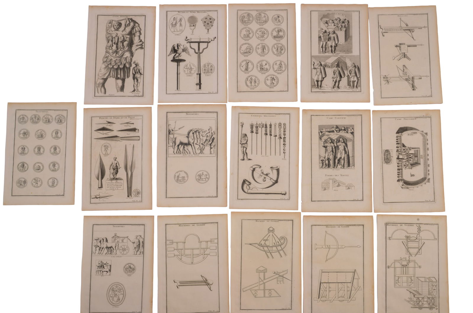 BERNARD DE MONTFAUCON (1655-1741). SIXTEEN ENGRAVINGS.: Each sheet 15.5 x 9.5 inches. From his 15 volume work 'L'antiquit?© expliqu?©e et repr?©sent?©e en figures, ' published 1722-25.