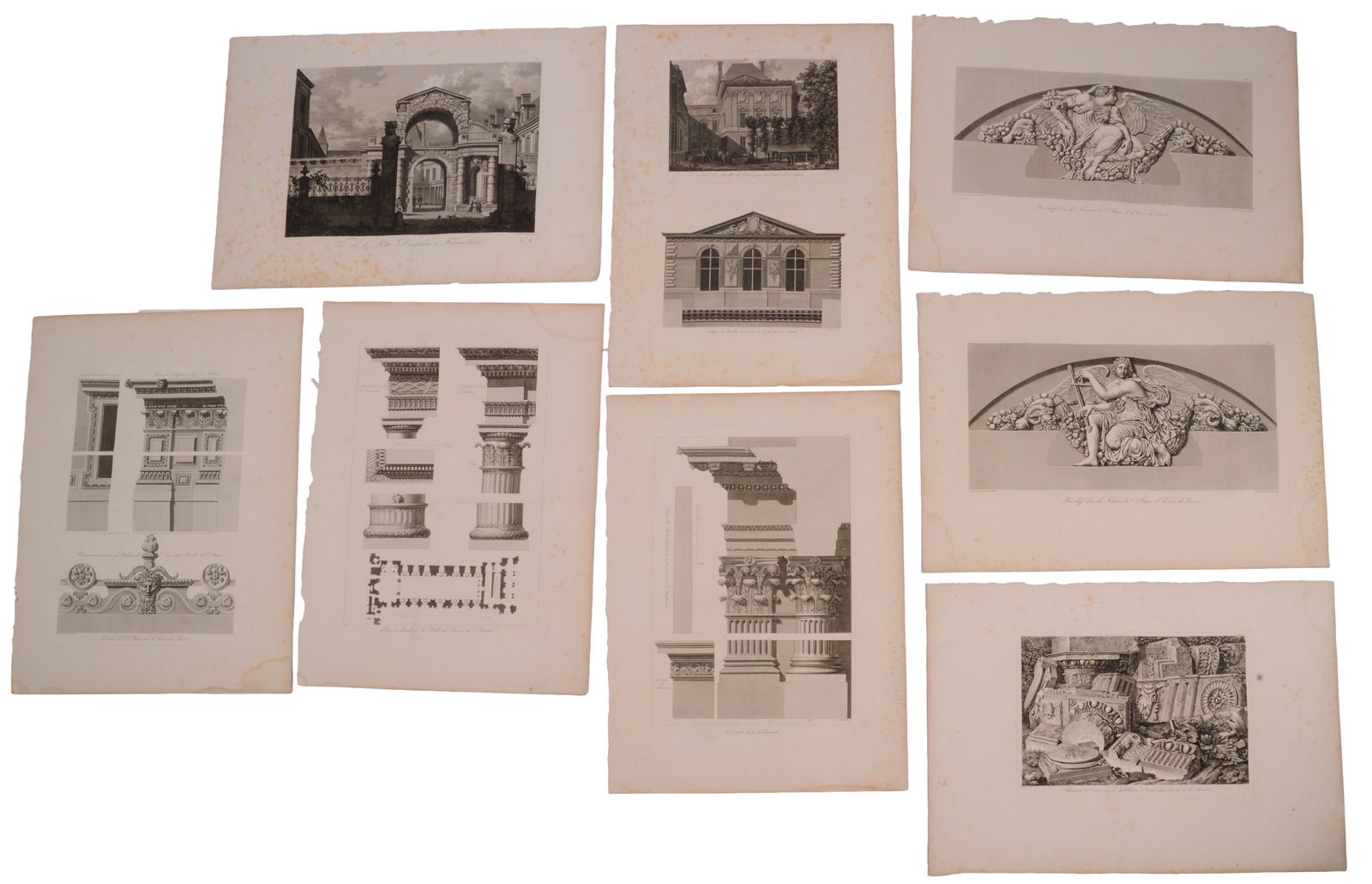 EIGHT 18TH CENTURY ARCHITECTURAL PRINTS.: Louis-Pierre Baltard and others, sheets 18 x 26 inches. With foxing.