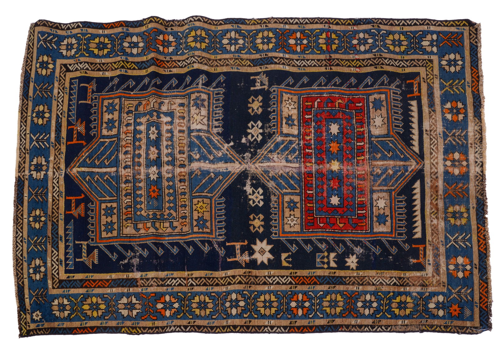 19TH C KUBA CAUCASIAN DOUBLE PRAYER RUG.: 3 feet 4 inches by 4 feet 11 inches.