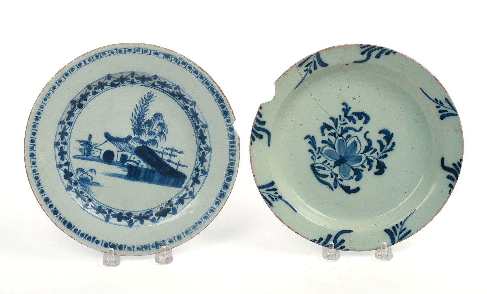 TWO DUTCH DELFT BLUE & WHITE PLATES. (1 of 4)