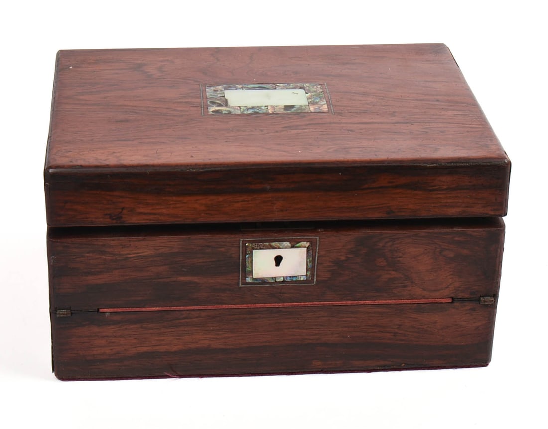 MAHOGANY LAP DESK WITH MOTHER OF PEARL INLAY. (1 of 7)