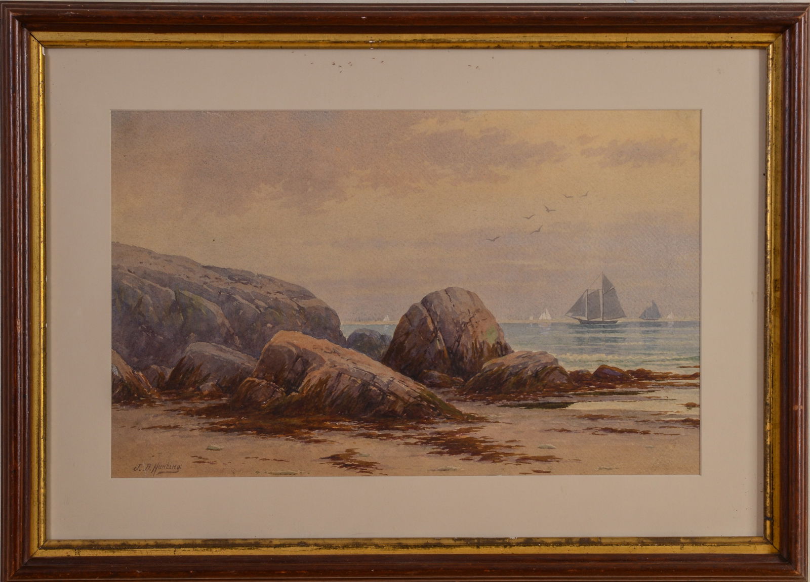 J.D. HUNTING. SEASCAPE WITH SAILBOATS. (1 of 4)