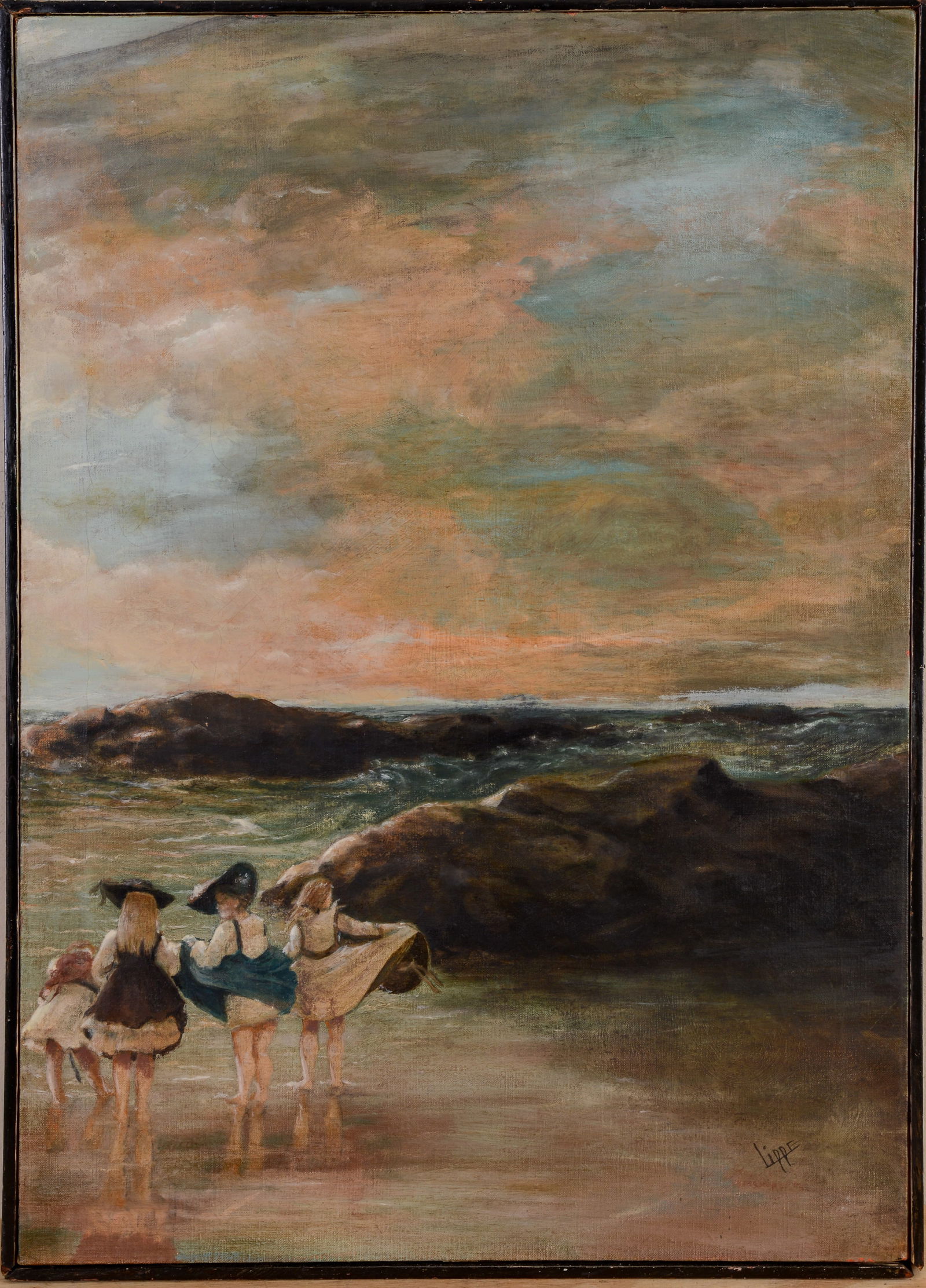 WILLIAM LIPPETT. WADERS.: Oil on canvas, 28 x 20 inches, signed lower right. Some overall craquelure.