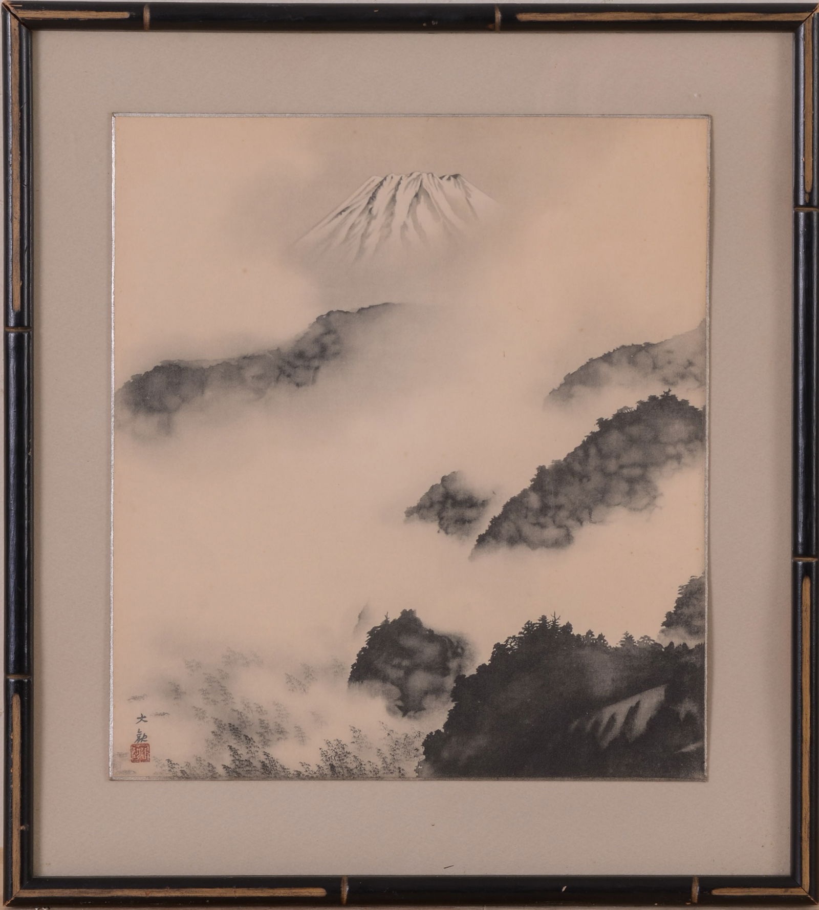 TAIKAN YOKOYAMA (1868-1958) MT. FUJI: Ink and wash on paper, 10.5 x 9.5 inches, sight. Signed and stamped lower left. Framed, 14.5 x 13 inches.