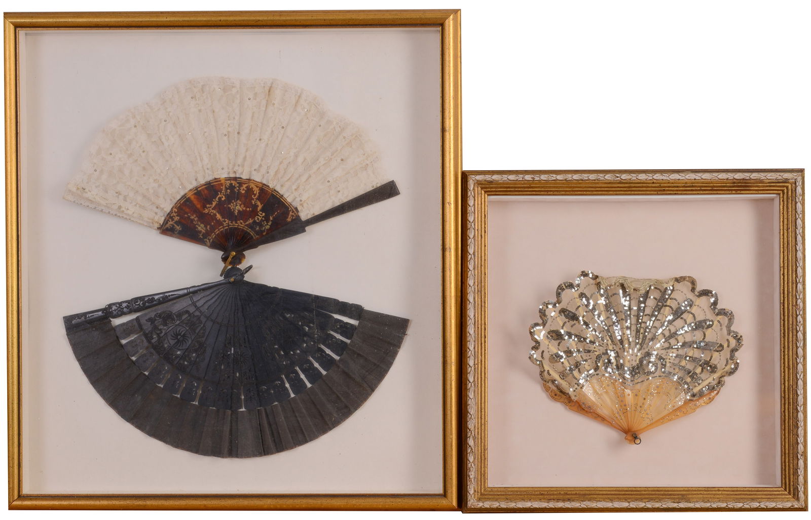 THREE FRAMED FANS. (1 of 4)