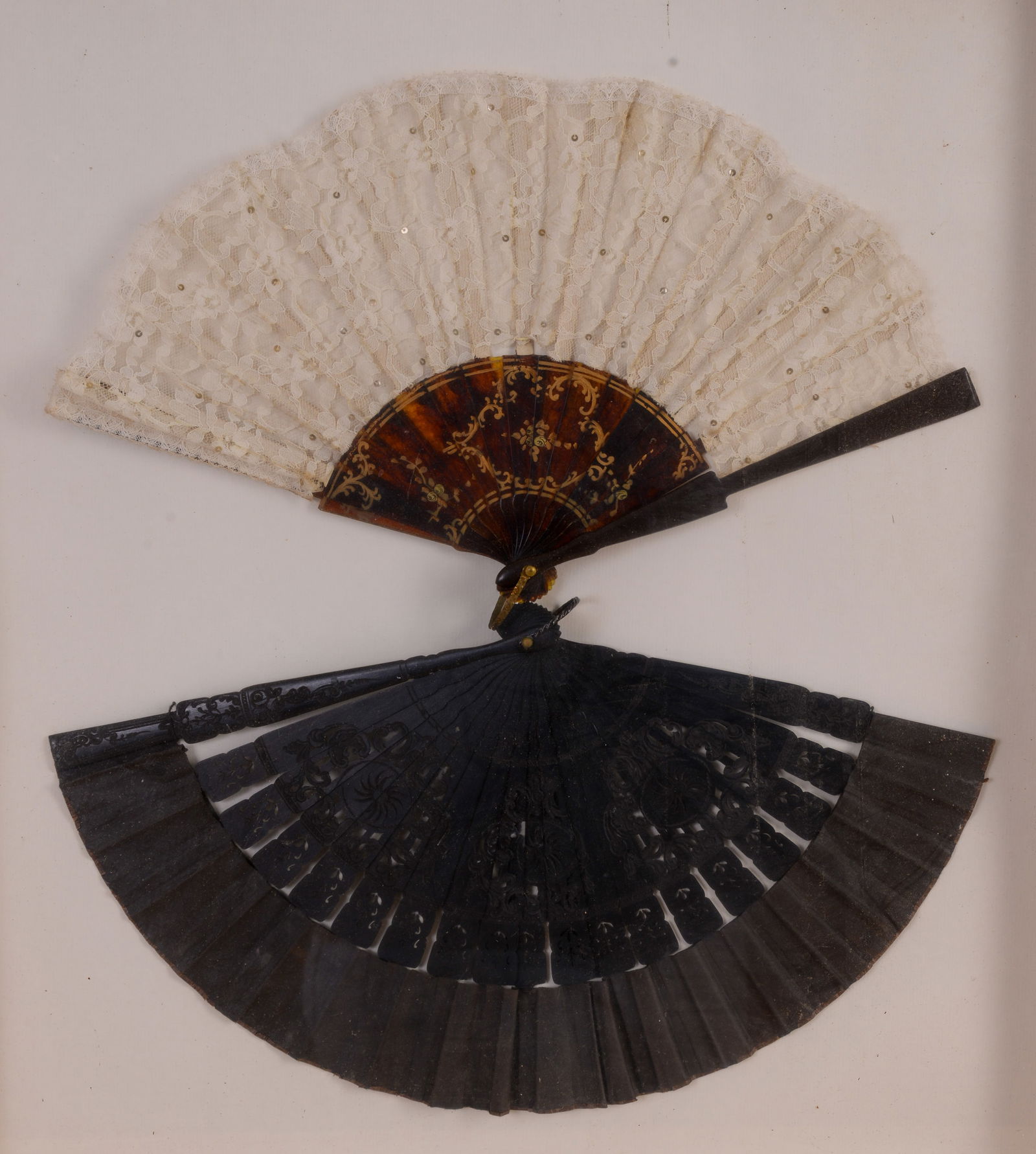 THREE FRAMED FANS. - 3