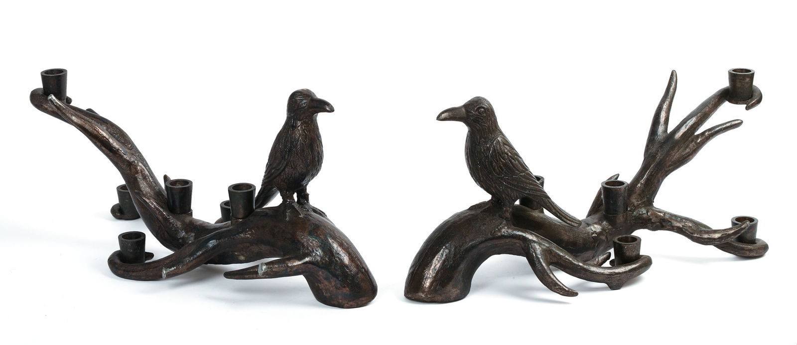 PAIR OF BIRD ON BRANCH CANDLEHOLDERS. (1 of 6)