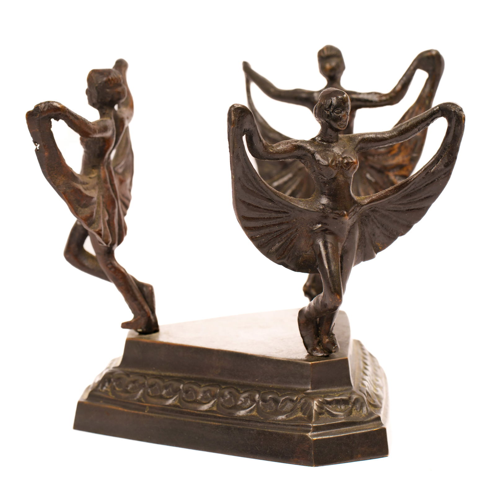 ART NOUVEAU SCULPTURE WITH THREE DANCERS.: Height 6 inches. Bell metal.
