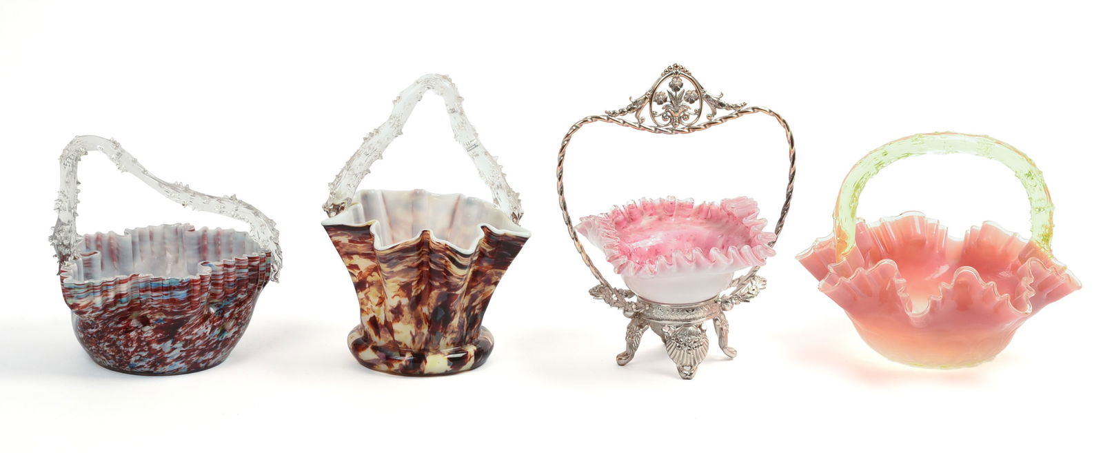 FOUR BLOWN GLASS BASKETS. (1 of 6)