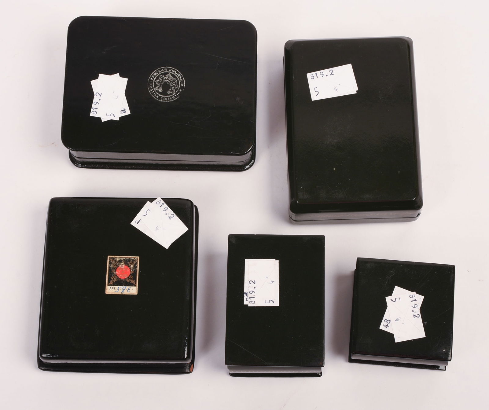 FIVE RUSSIAN BLACK LACQUER BOXES. - 4