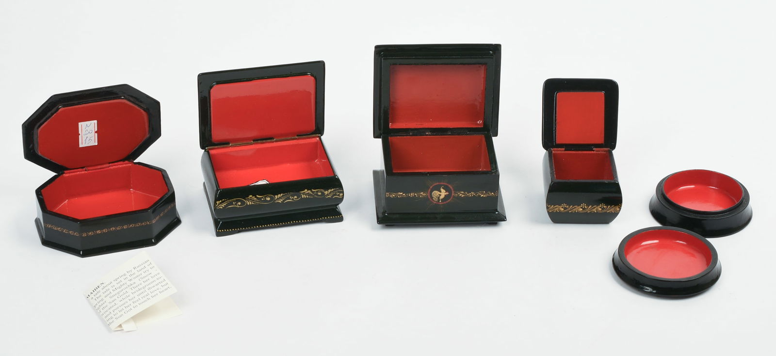 FIVE RUSSIAN BLACK LACQUER BOXES. - 2
