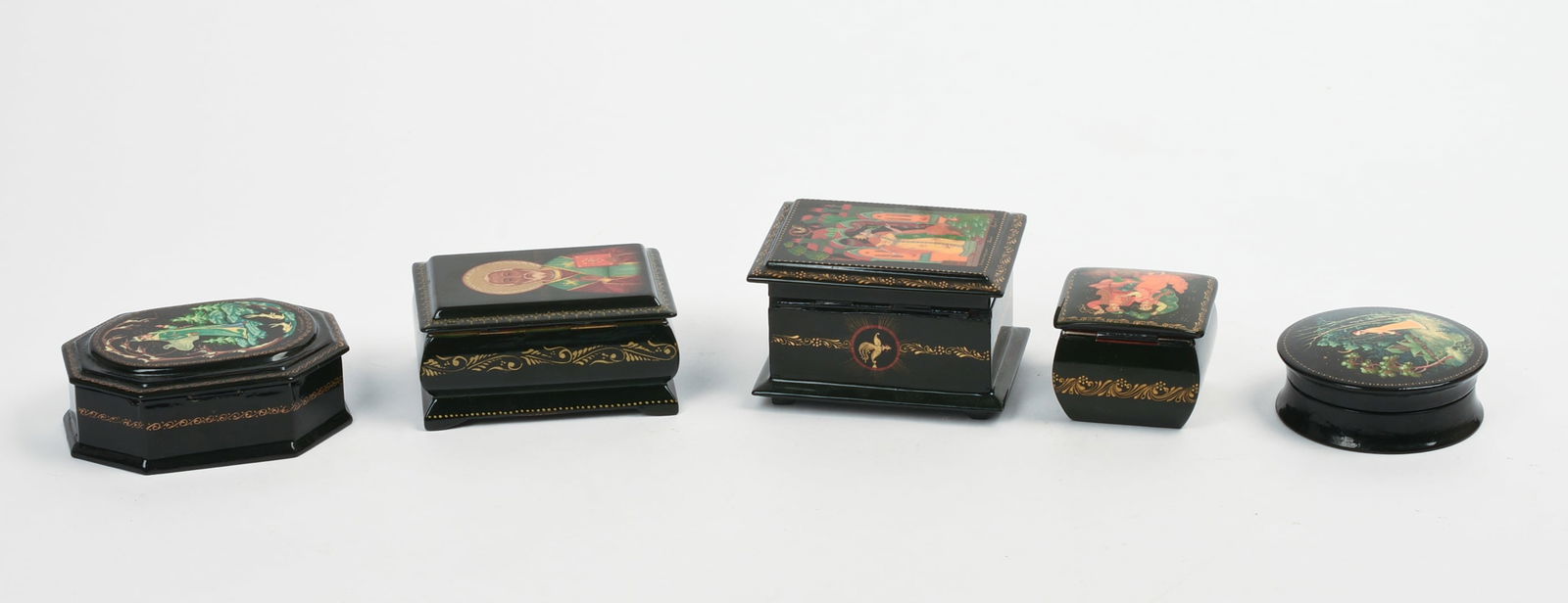 FIVE RUSSIAN BLACK LACQUER BOXES. - 4