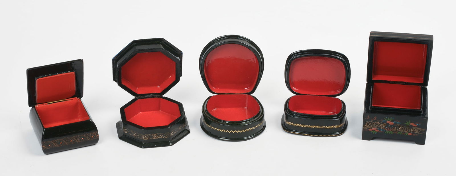 FIVE RUSSIAN BLACK LACQUER BOXES. - 2