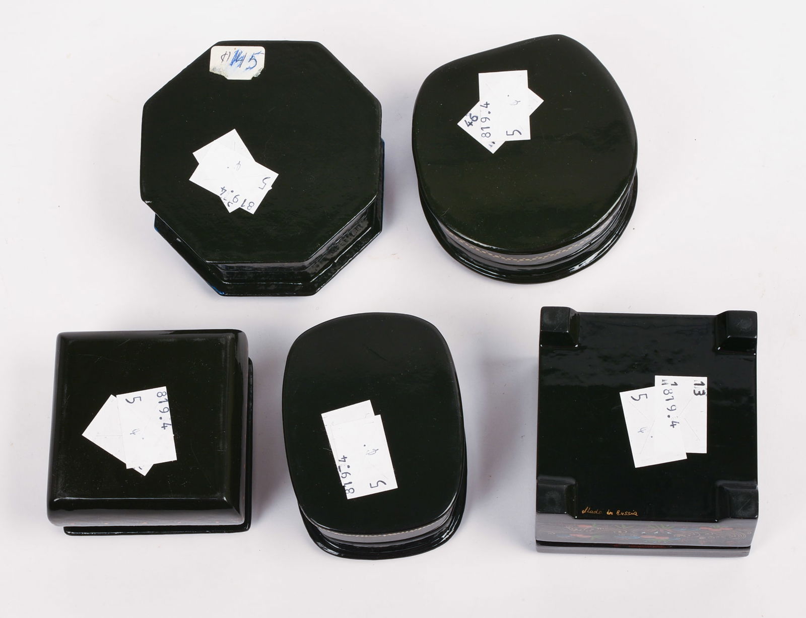 FIVE RUSSIAN BLACK LACQUER BOXES. - 5