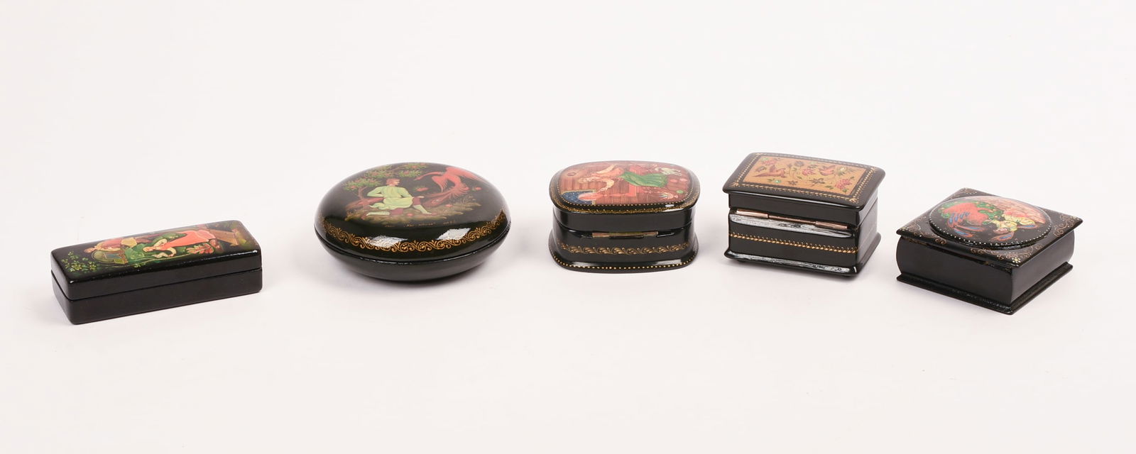 FIVE RUSSIAN BLACK LACQUER BOXES. - 4