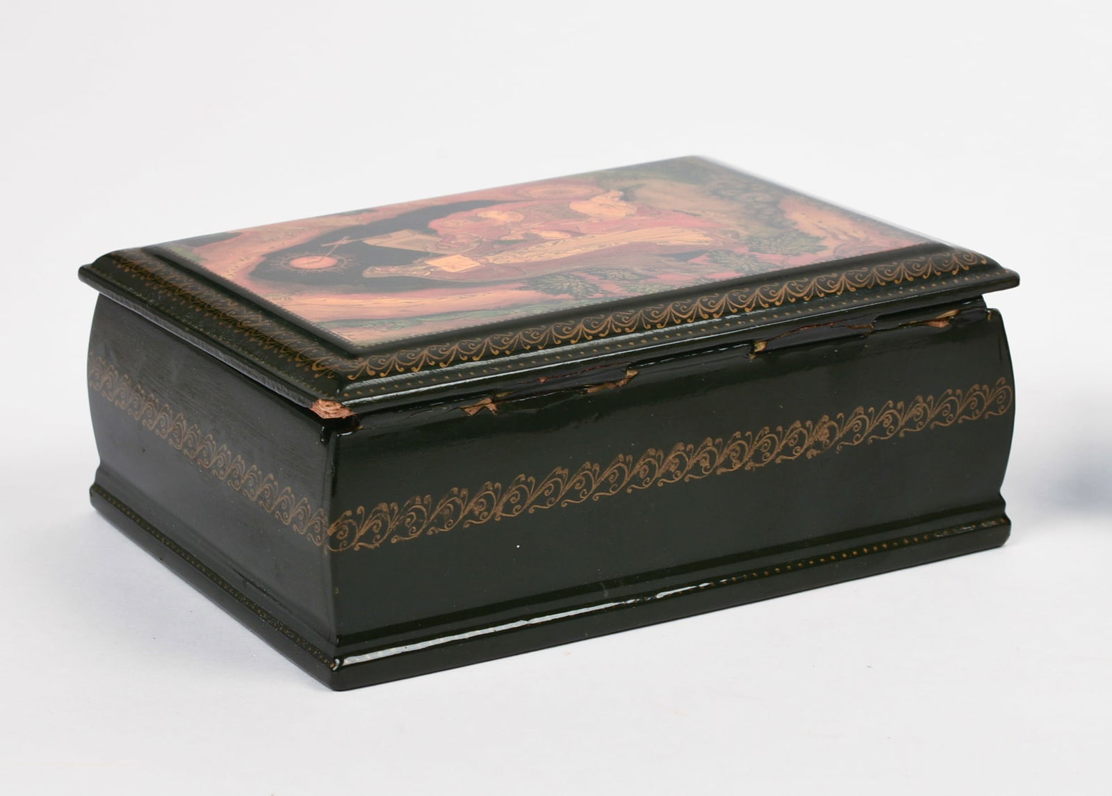 FIVE RUSSIAN BLACK LACQUER BOXES. - 5