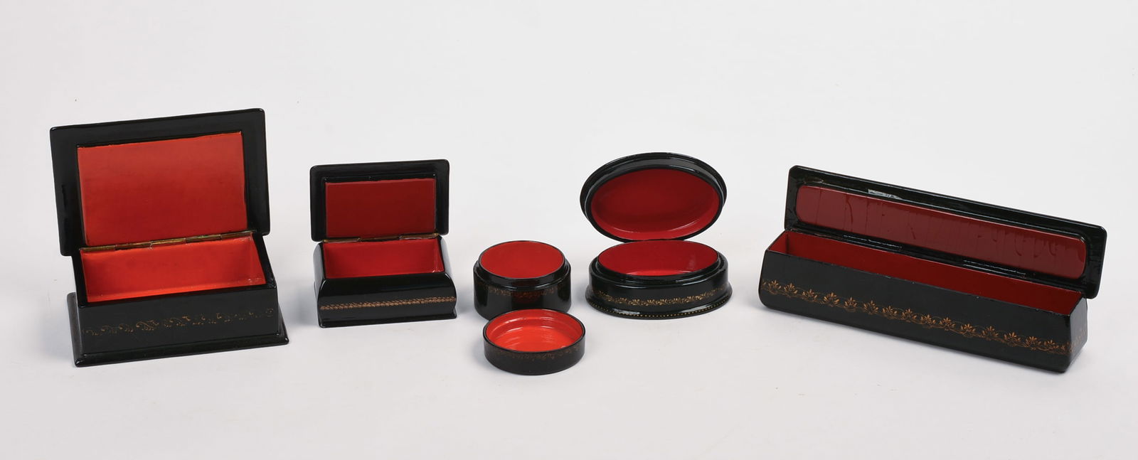 FIVE RUSSIAN BLACK LACQUER BOXES. - 2