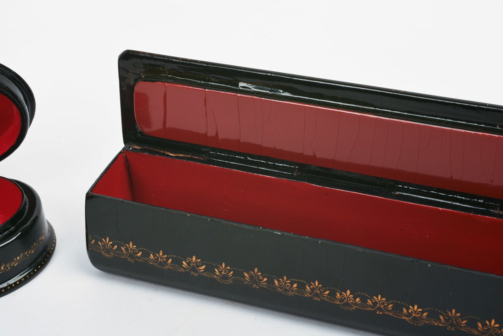 FIVE RUSSIAN BLACK LACQUER BOXES. - 3