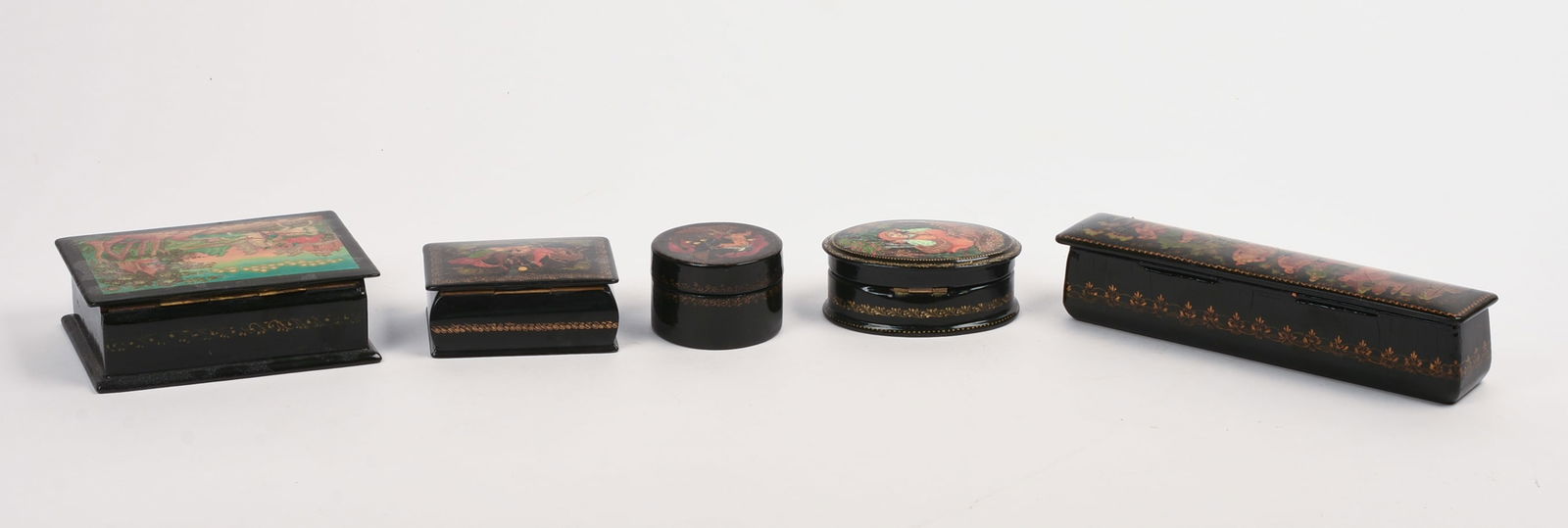 FIVE RUSSIAN BLACK LACQUER BOXES. - 4