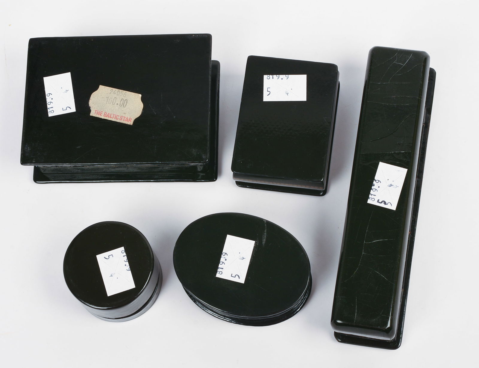 FIVE RUSSIAN BLACK LACQUER BOXES. - 5