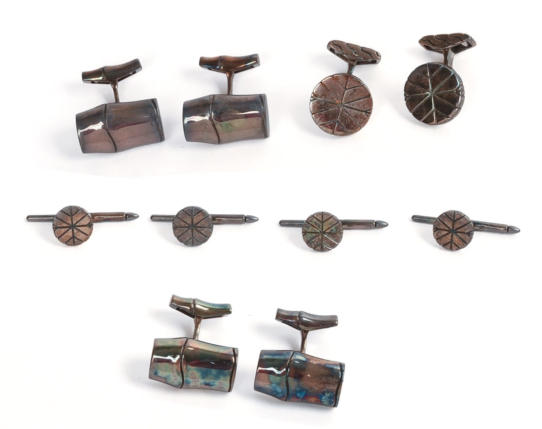 THREE PAIRS OF JOHN HARDY STERLING SILVER CUFFLINKS.: Together with shirt studs.