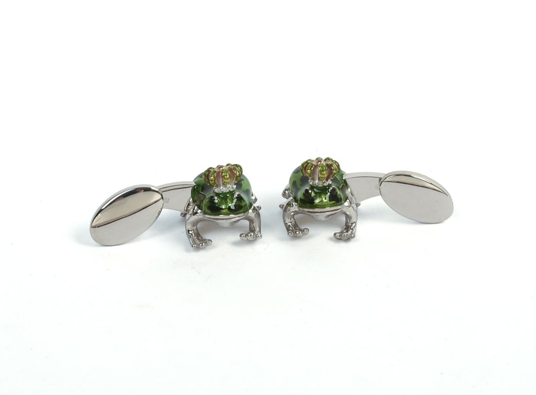JAN LESLIE STERLING SILVER TOAD CUFFLINKS.: 0.75 x 0.5 inches, new in bag.