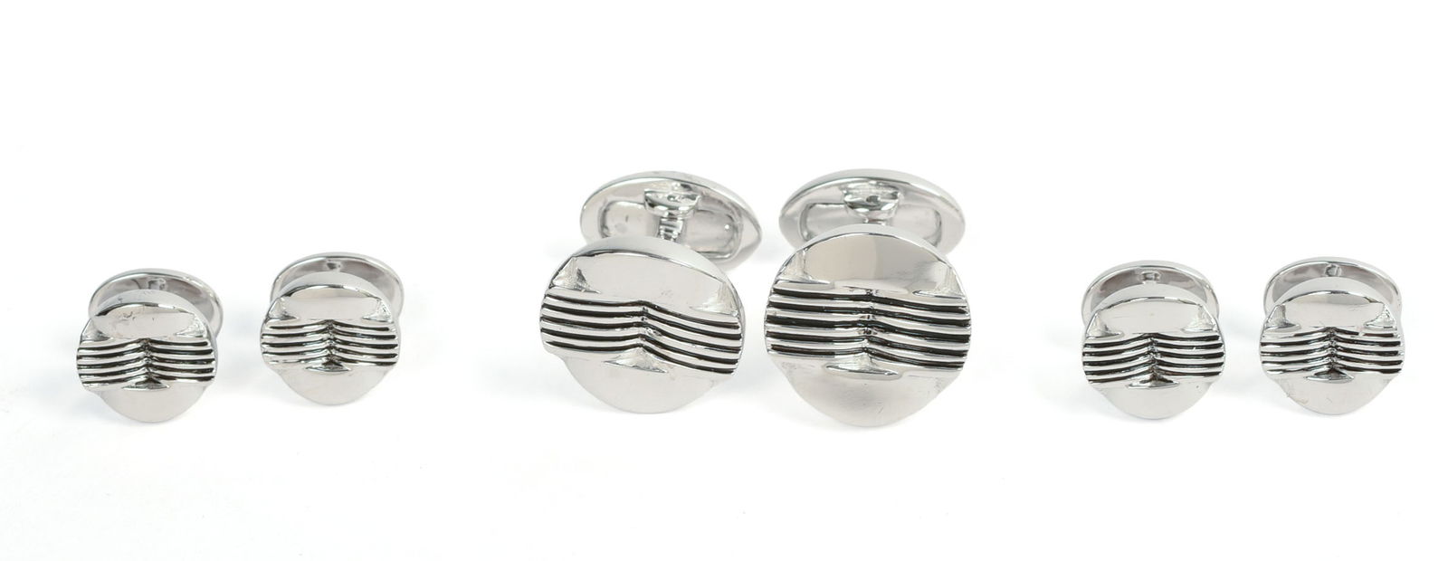 JAN LESLIE STERLING SILVER CUFFLINK AND SHIRT STUD SET.: New in box, 20 grams.
