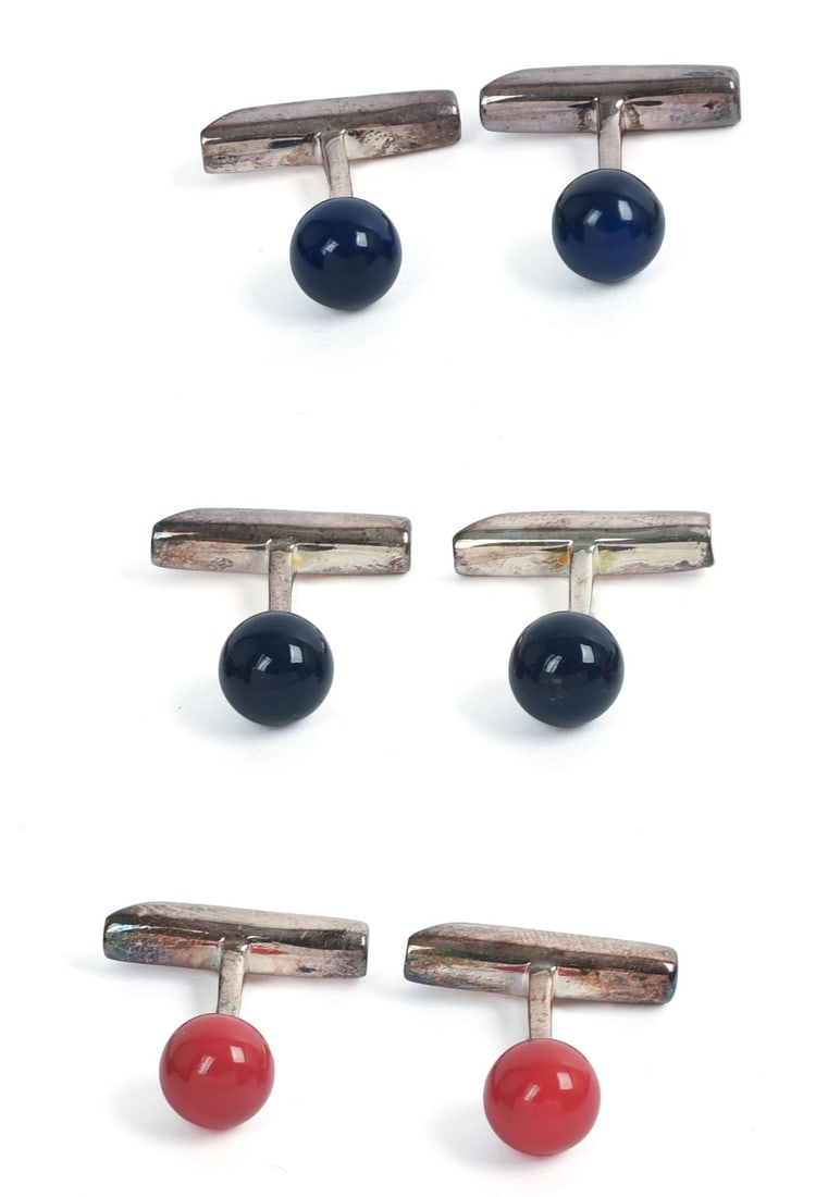 THREE PAIRS OF RALPH LAUREN STERLING SILVER CUFFLINKS. (1 of 5)