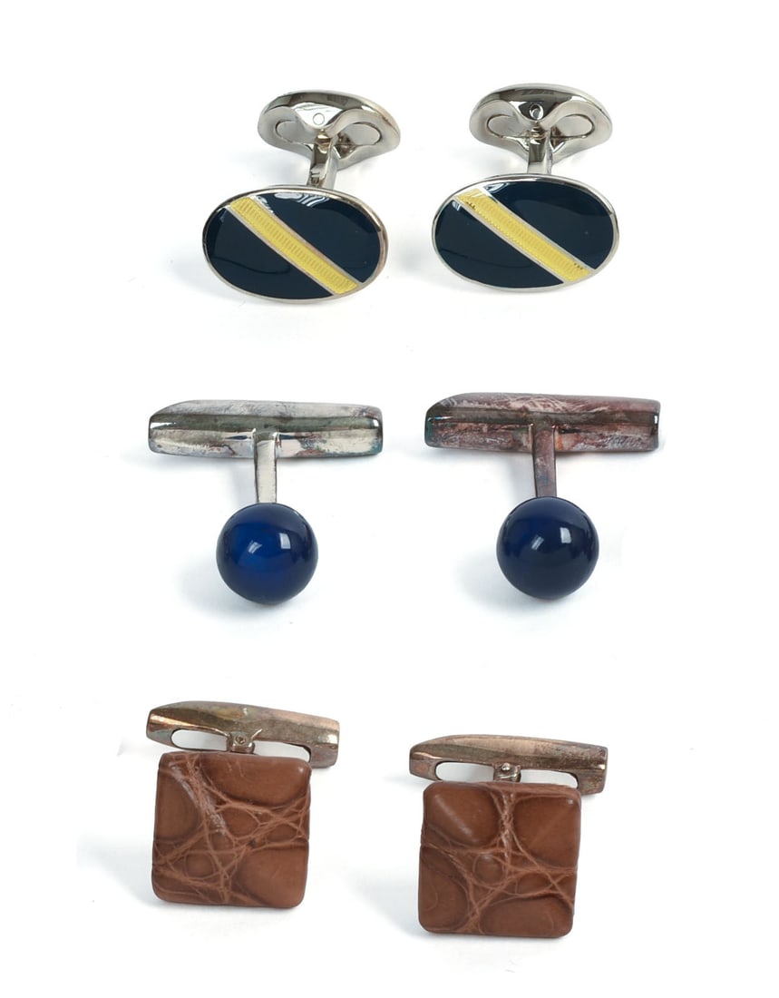 THREE PAIRS OF RALPH LAUREN STERLING SILVER CUFFLINKS. (1 of 7)