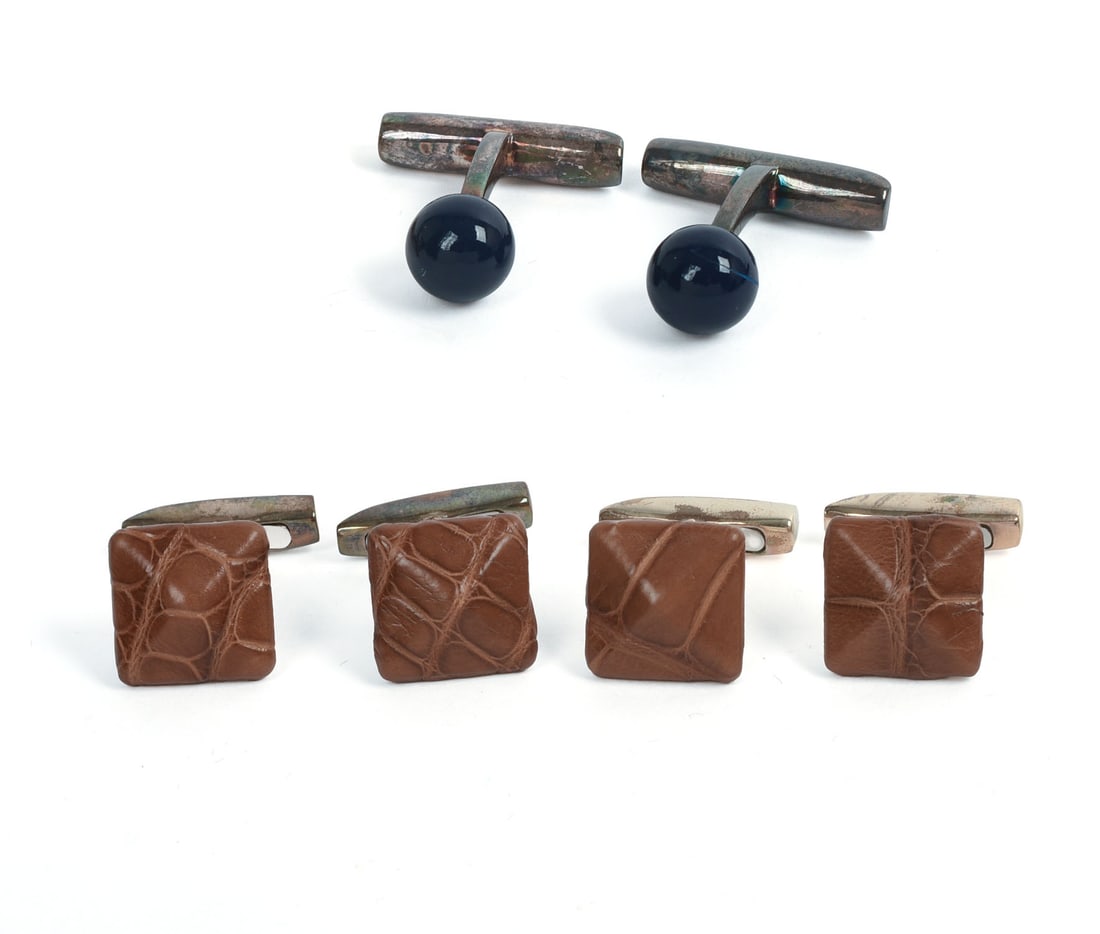 THREE PAIRS OF RALPH LAUREN STERLING SILVER CUFFLINKS. (1 of 7)