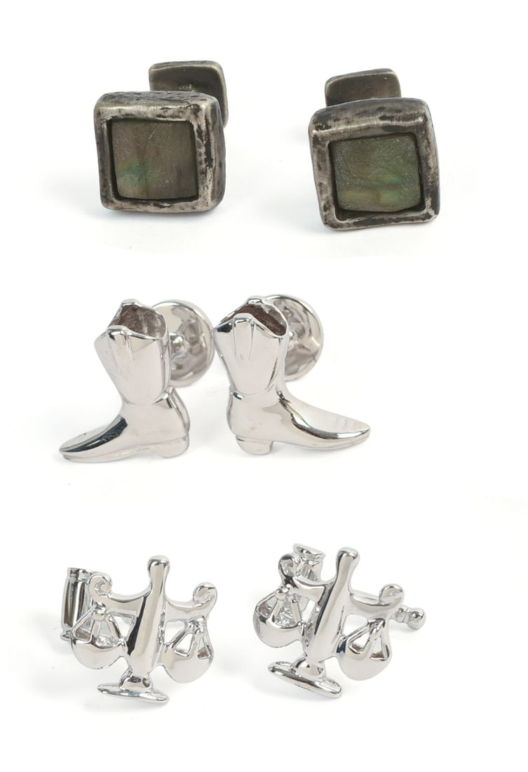 THREE PAIRS OF ROTENIER STERLING SILVER CUFFLINKS. (1 of 5)