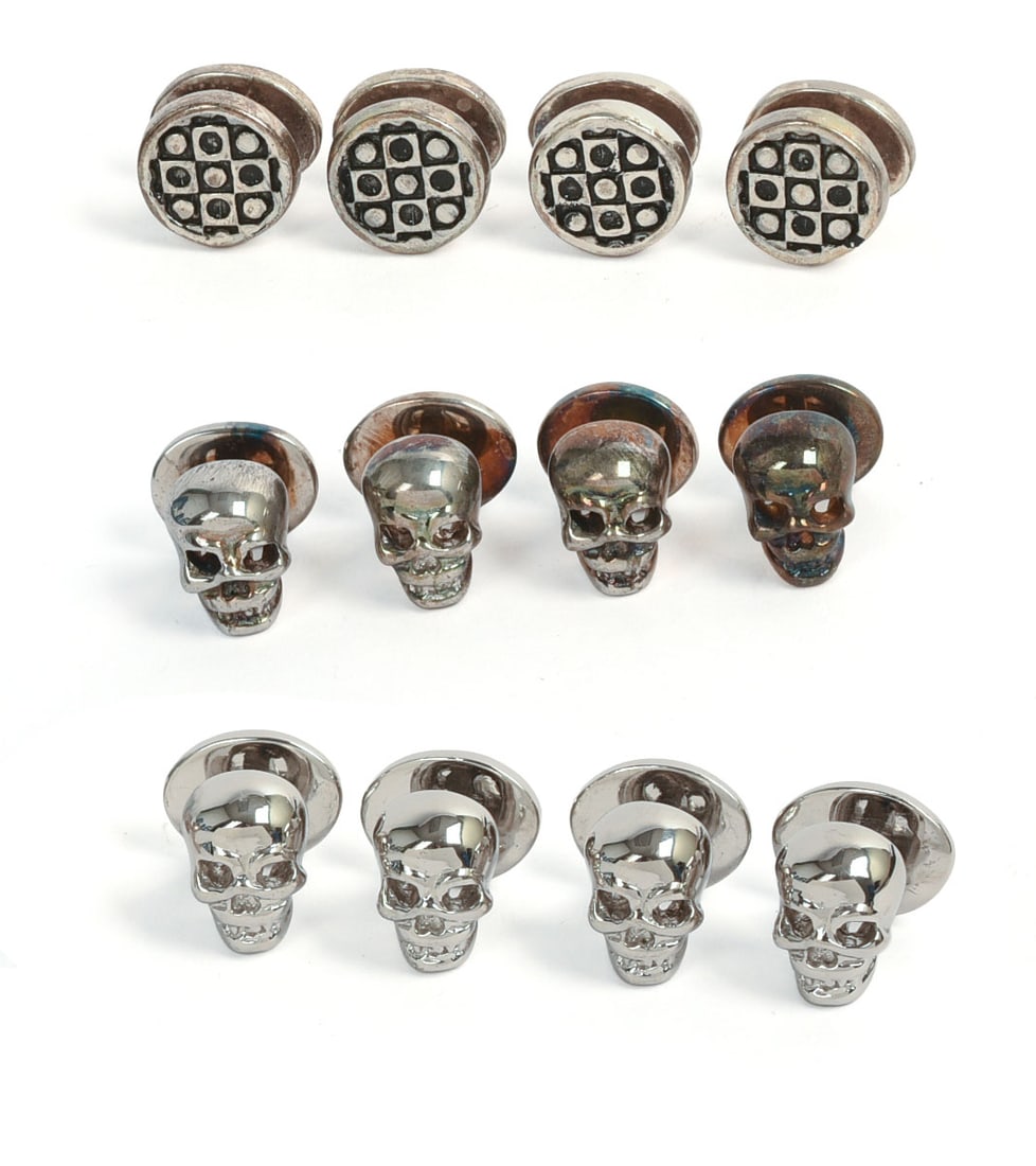 SIX PAIRS OF ROTENIER STERLING SILVER CUFFLINKS.: Skulls and round design.