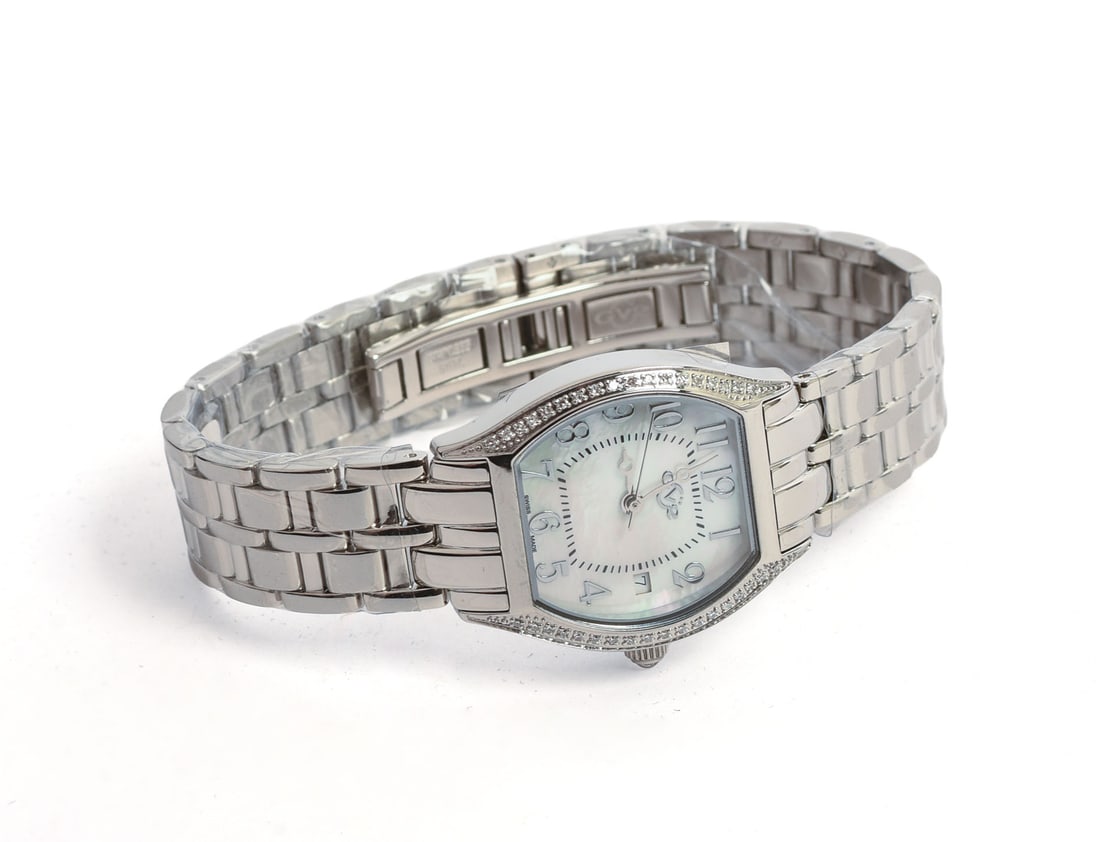 GEVRIL LADIES WATCH.: Face 1 x 1 inch, band diameter 2.5 inches. New in box.