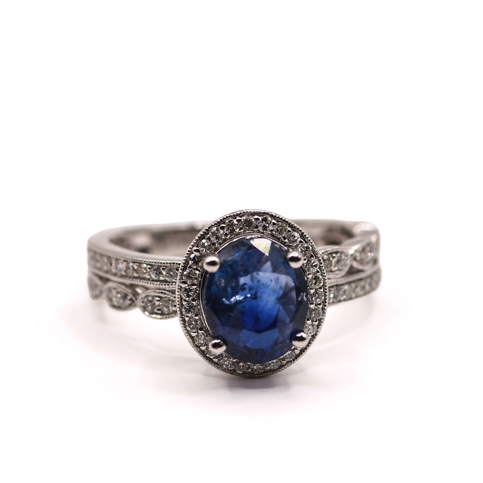 PLATINUM CUSTOM MADE LADY'S DIAMOND AND BLUE SAPPHIRE RING (1 of 3)