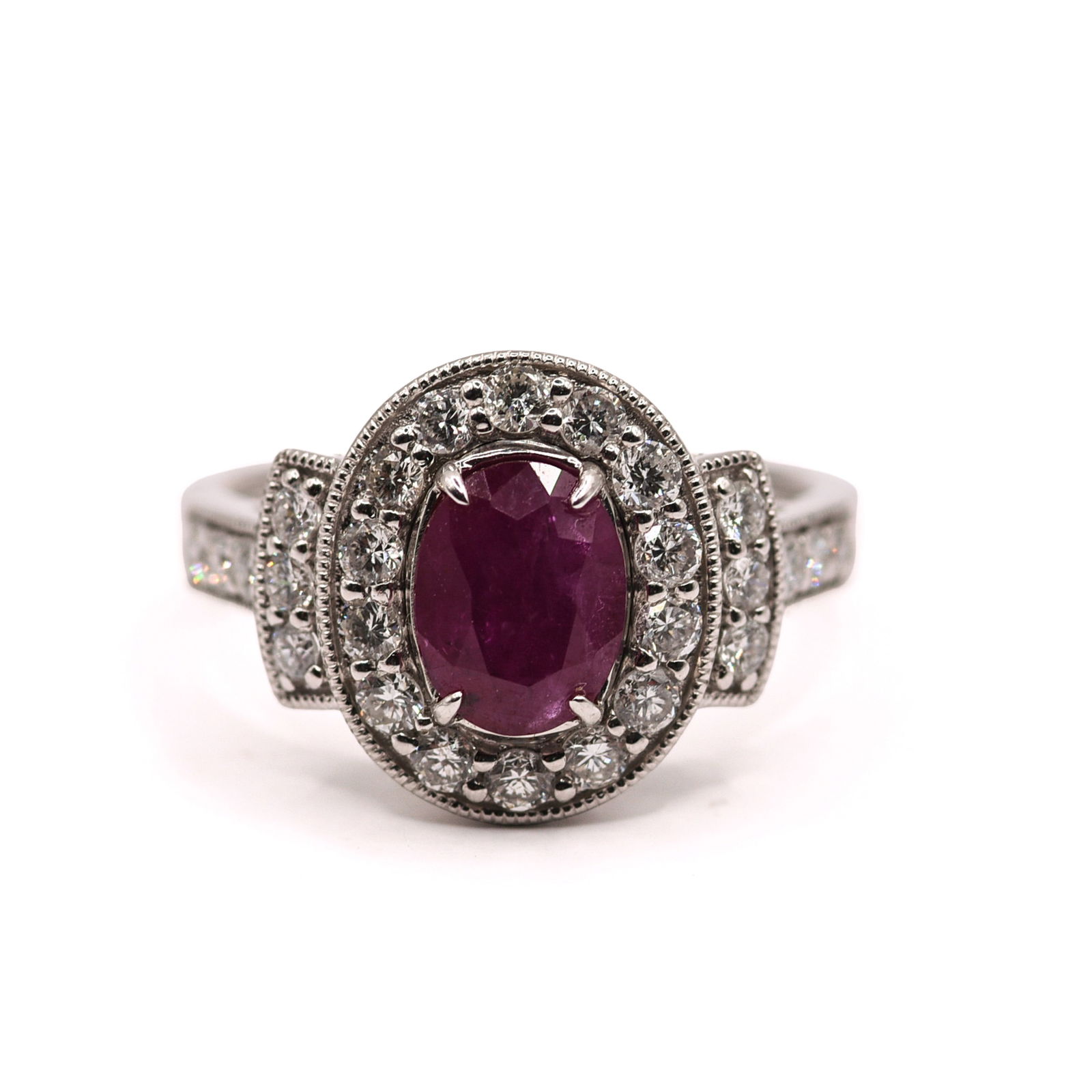 PLATINUM BURMESE RUBY AND DIAMOND RING (1 of 3)