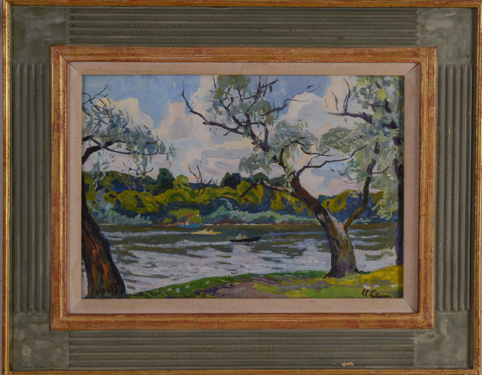 Impressionist Landscape.: Oil on canvas, 10 x 14 inches, signed lower right. Framed, 15 x 19 inches. Label for Roy Miles Gallery, London.