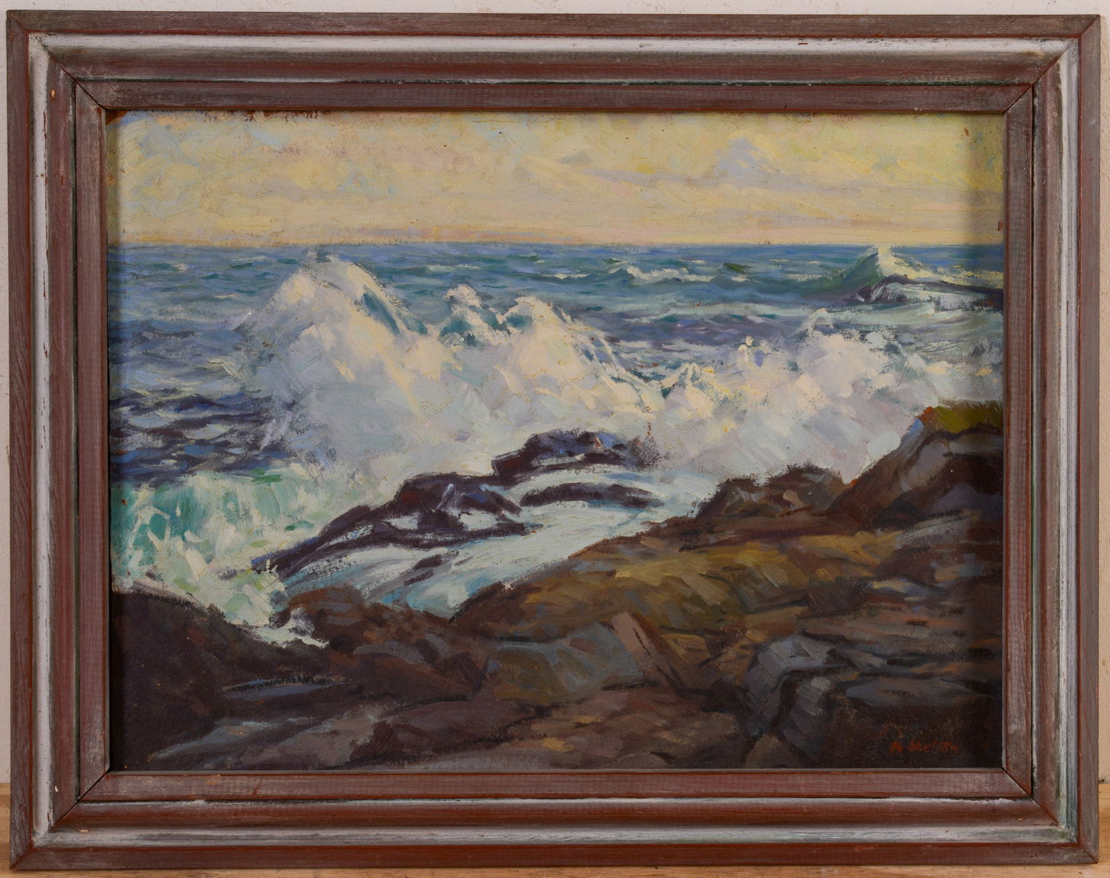 Alphonse Joseph Shelton. Crashing Waves: (Maine, 1905-1976), oil on board, 12 x 16 inches, signed lr, framed, 15 x 19 inches.