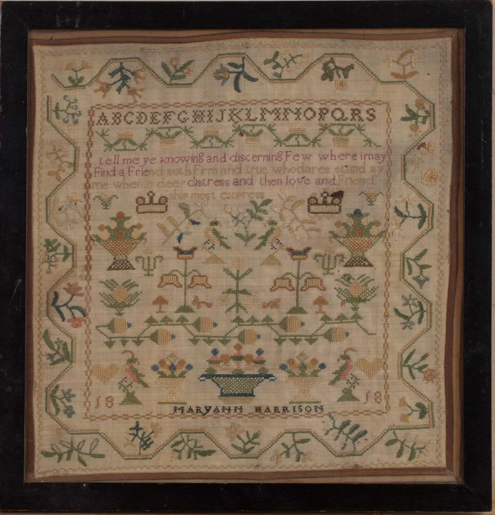 MarryAnn Harrison's Schoolgirl Sampler, 1818. (1 of 3)
