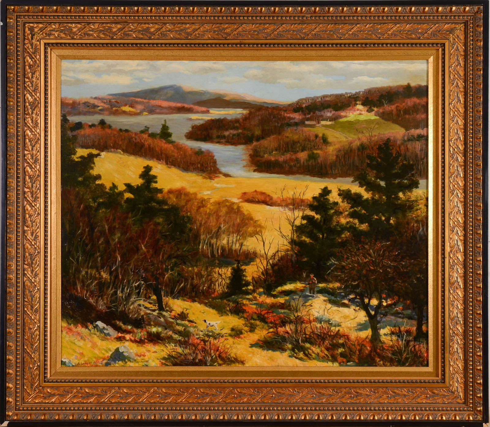 After Aiden Lassell Ripley (1896 - 1969). Bird Hunting.: Textured print on canvas, 30 x 36 inches, signed lower left. Framed, 40 x 46 inches.