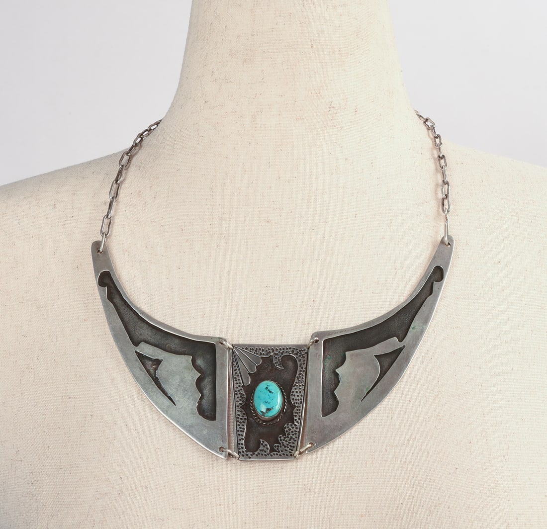 K. Dale Signed Navajo Sterling and Turquoise Necklace. (1 of 4)