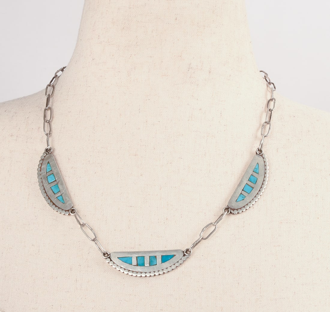 Navajo Sterling Silver and Turquoise Necklace. (1 of 3)