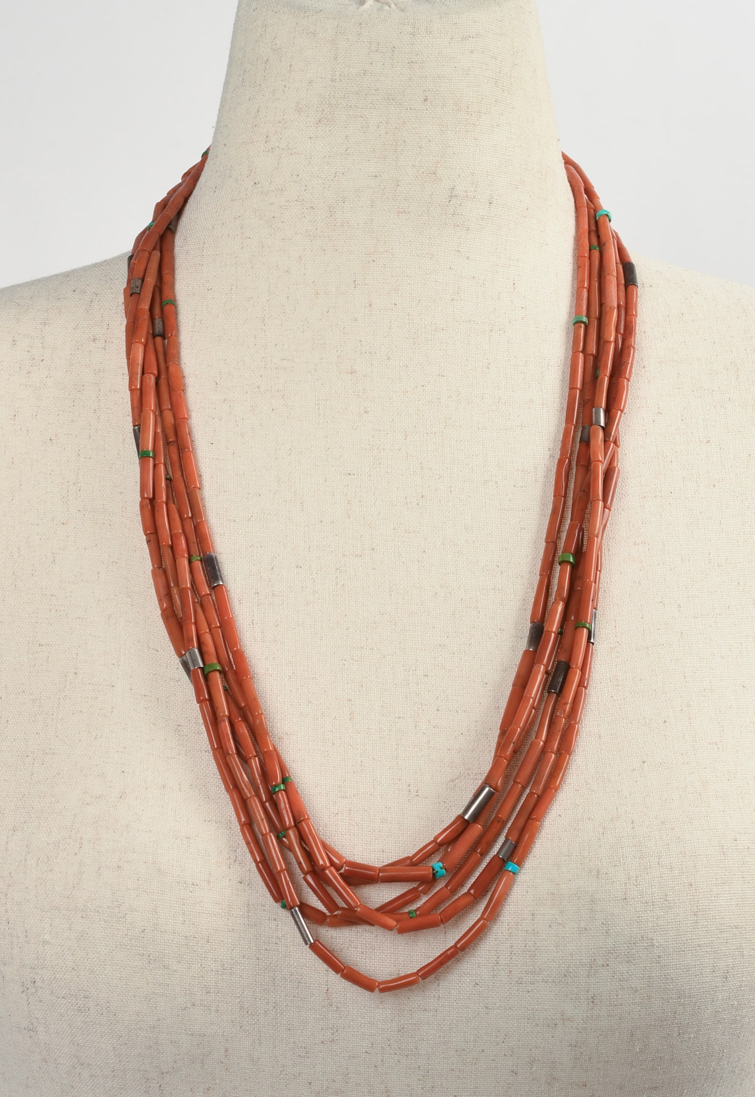 Native American Orange Coral and Turquoise Six Strand Necklace. (1 of 2)