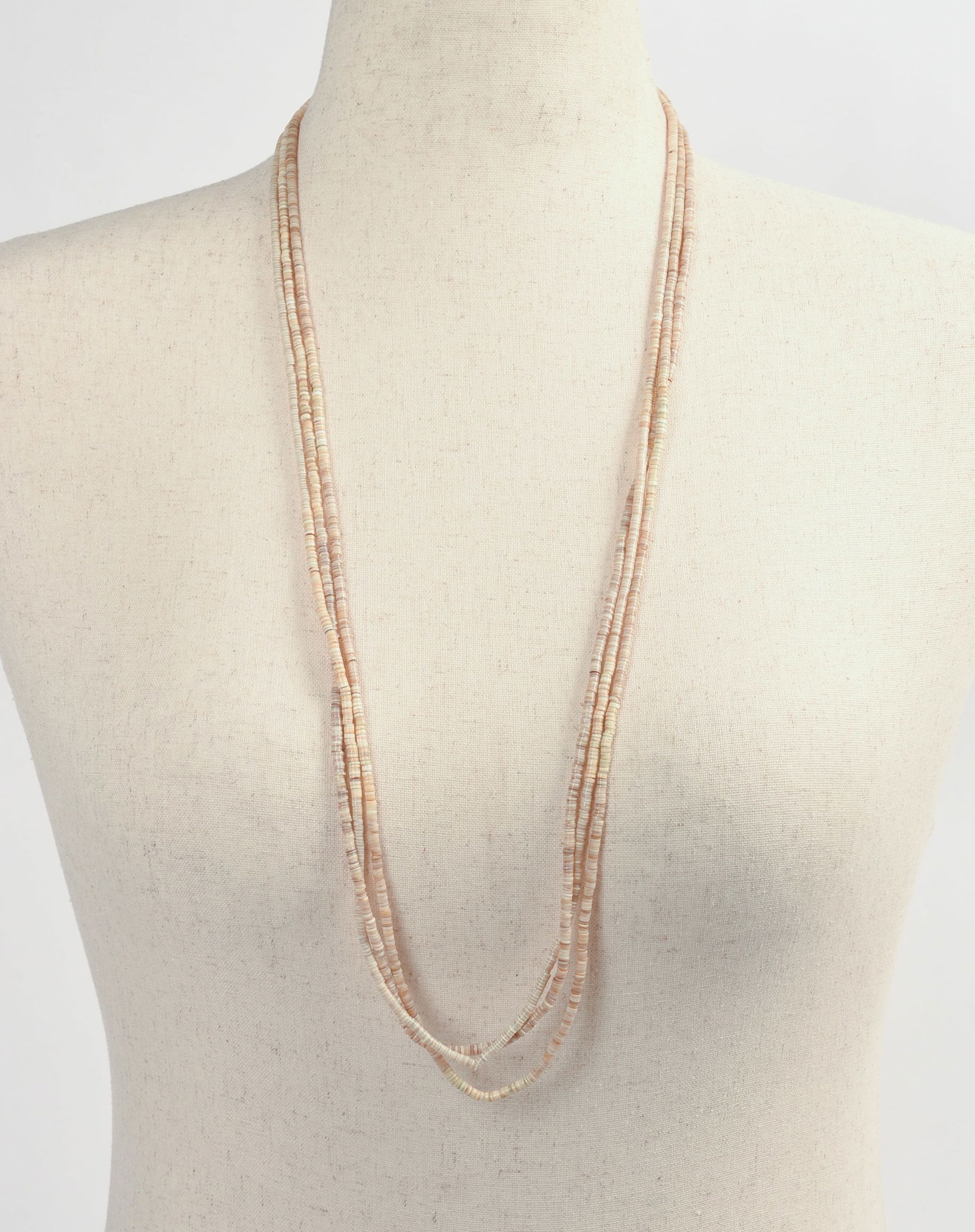 Santo Domingo Three Strand Olive Shell Heishi Necklace.: Length 33 inches.