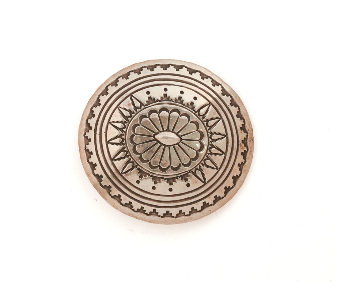 H. Bahe Navajo Sterling Silver Belt Buckle.: 2.5 x 2.75 inches, 45.9 grams, stamped mark.