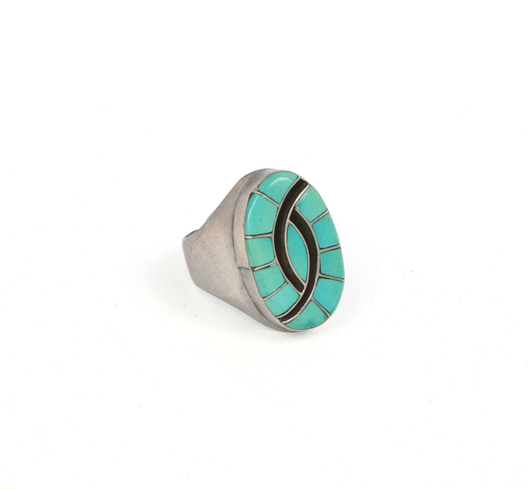 Navajo Sterling and Turquoise Ring.: Size 12, 0.588 ozt.
