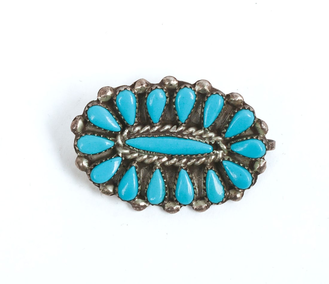 Native American Sterling and Turquoise Brooch.: 1.25 x 0.75 inches, 0.13 ozt.