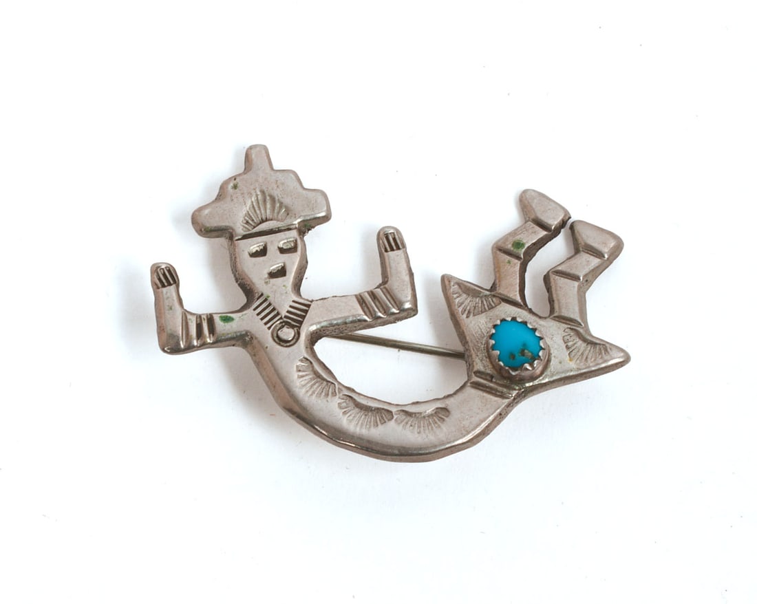 Native American Turquoise and Sterling Kachina Brooch. (1 of 2)