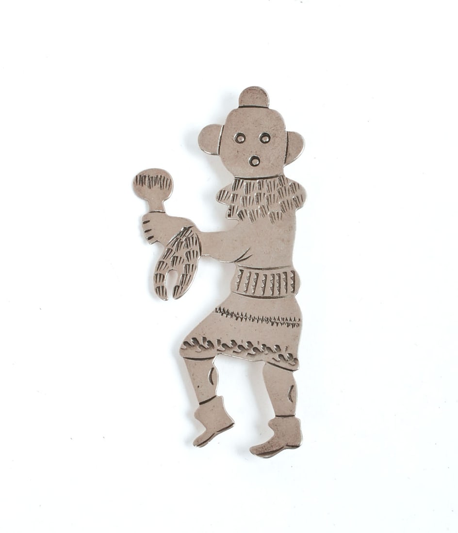 Large Native American Sterling Mudhead Pin.: 2.5 x 1.25 inches, 0.2 ozt.