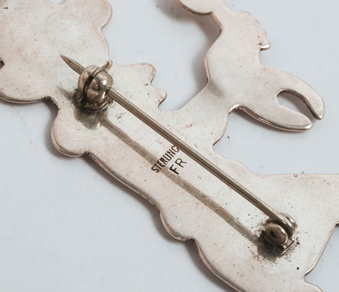 Large Native American Sterling Mudhead Pin. - 3